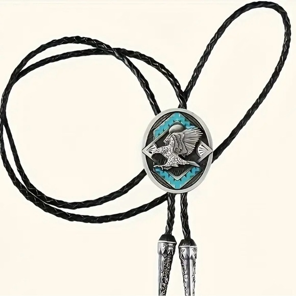 Dragon Design vintage style Bolo Tie with Turquoise Accent - Picture 1 of 12